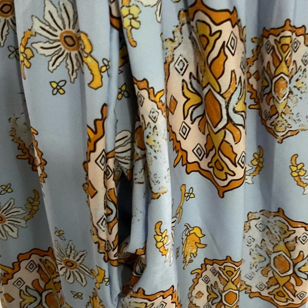 Floral Blue and White, Tie Shoulder Maxi Dress w/ pockets, Size Small - Picture 4 of 11